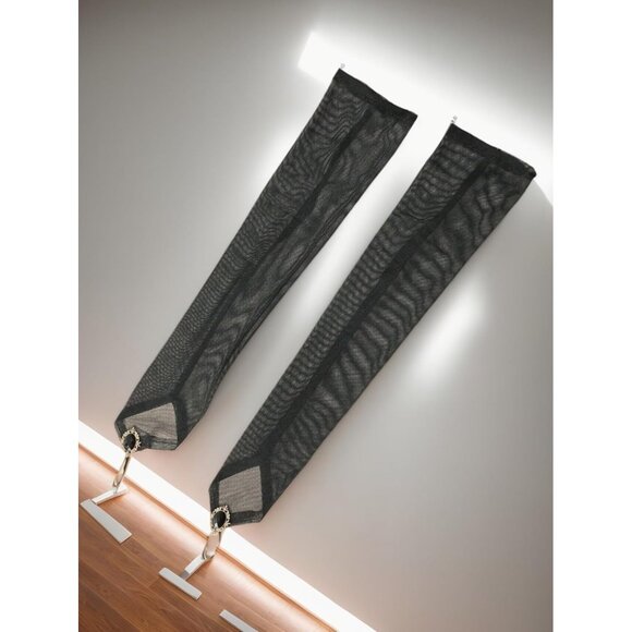 Women's Black Gemstone Fingerless White Tulle Mesh Long Tulle Long Party Costume - Picture 3 of 4